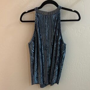 Love Riche Striped Blue Velvet Halter Blouse